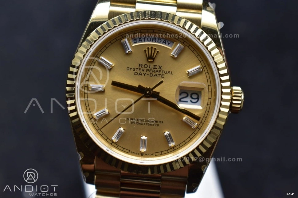 904L QF Stick Best Dial 36 on Gold DayDate YG with (Gain Weight) President vr3255 V5 Diamond Edition Steel Bracelet 1125